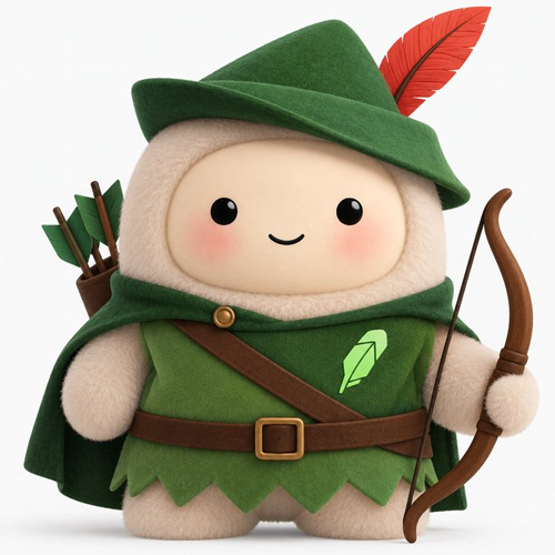 JOLLY as a robin-hood hero with bow and green cape